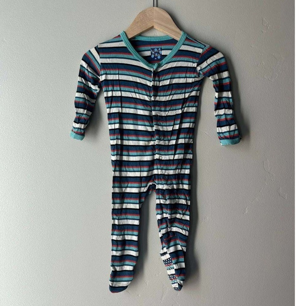 KicKee Pants Bamboo Stripe Footie Pajama Nautical Multi Scandi Baby Comfort